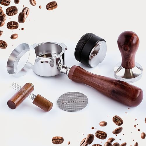 Portafiltro sin fondo 51mm para Delonghi Dedica + Kit Barista 51mm - Portafiltro no presurizado con Tamper, Nivelador, Pantalla de disco, Anillo dosificador y DWT de agujas - Espresso con más crema