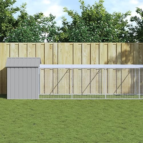 YunCangg Chicken Cage with Run Light Grey Galvanised Steel 117 x 1017 x 123 cm Small Animal Enclosure with Roof and Door Protection for Rabbits Guinea Pigs Free Run Safe Run