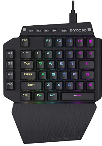 K-700 Clavier de jeu mécanique à une main avec rétroéclairage LED RVB, commutateurs bleus, 6 touches macro, repose-paume amovible, câble USB type C, 44 touches pour LOL/Wow/Dota 2 / PUBG/CF