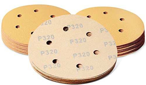 SPEEDWOX 50 Pcs Sanding Discs 6 Inches 320 Grit 6 Hole Hook and Loop Sandpaper Dustless Fit for Random Orbital Sander Assortment Yellow Finishing Discs for Automotive Woodworking
