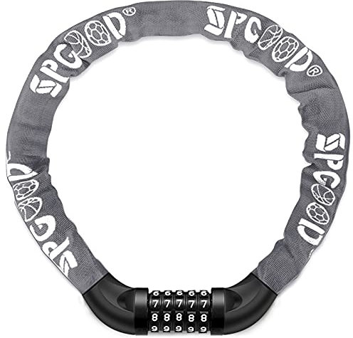SPGOOD Bike Locks Heavy Duty/Bicycle Chain/Cycling Lock (14 Colors) 5-Digits Codes Resettable 100,000 Codes for Bike Cycle, Moto, Door, Gate Fence 830mm Length(Grey)