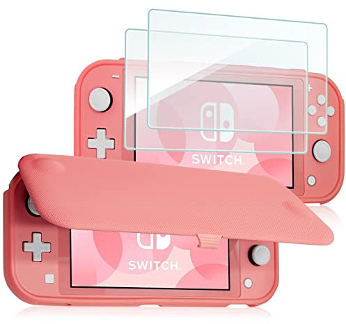 ProCase Funda Protectora para Nintendo Switch Lite con 2 Protectores de Pantalla Vidrio Templado, Estuche con Tapa Antiarañazos de Cubierta Suave y Delgada para Nintendo Switch Lite 2019 –Coral