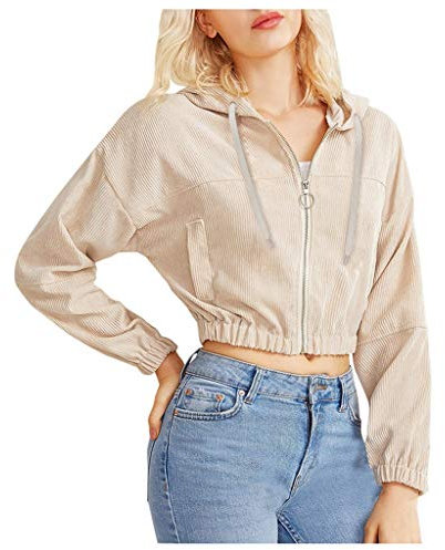 qiaoxiahe Damen Kapuzenpullover Adult Hooded Sweatshirt Kurz Einfarbig Corduroy Hoodies Taille Zeigen Sexy Sweatshirt