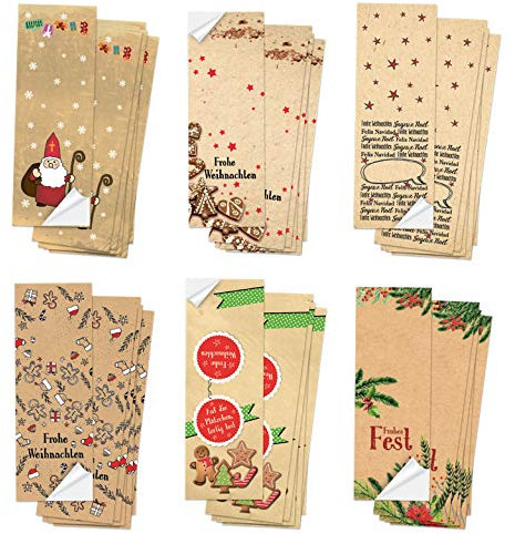 Logbuch-Verlag 60 neutrale Weihnachtsaufkleber beige braun - Weihnachten Aufkleber Set für Papiertüten und Weihnachtsverpackungen