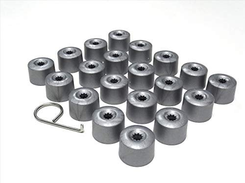 Partsdealers Round Type Wheel Nut Covers for VW Arteon Beetle Caddy Golf Jetta Polo Passat Scirocco Skoda Tiguan T-Cross T-Roc (Glossy Alloy Grey 16+4)