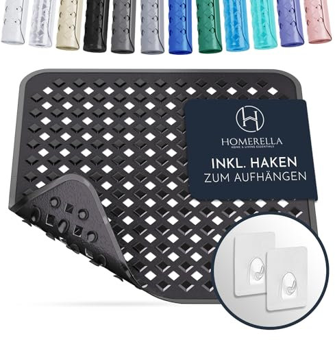 Homerella® Duschmatte rutschfest - 100% BPA frei - Inkl. 2 Haken zum Aufhängen 53x53cm - Antirutschmatte Dusche hautsensitiv & schimmelresistent - Duscheinlage maschinenwaschbar