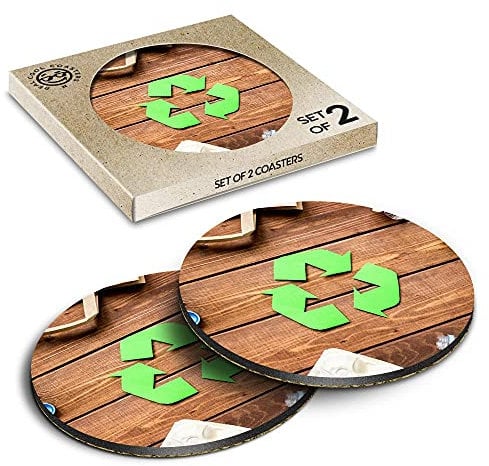 2 x Eco Boxed Cork Coasters - Eco Recycling Symbol Sign Bins Drink Cup Mug Glass Table Mat #21487