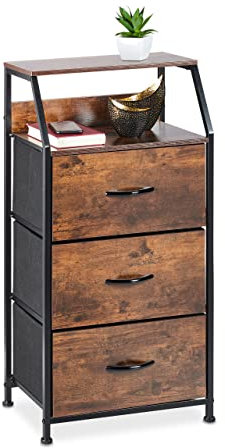 Relaxdays Standregal, 3 Schubladen, 2 Ablagen, Bücher & Deko, Regalkommode Industrial, HxBxT: 92x45x30 cm, braun/schwarz