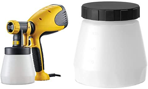 Wagner Pistolet à Peinture W 100 pour laques et lasures, pour l'intérieur et l'extérieur, 5 m²-12 Min, réservoir de 800 ML, 280 W & Conteneur Couvercle, Blanc