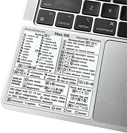 SYNERLOGIC Mac OS Keyboard Shortcuts Sticker | No-Residue Laminated Vinyl Cheatsheet MacBook Keyboard Sticker 83 x 83 mm (White)