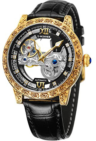 FORSINING Reloj de Esqueleto para Hombre con Movimiento Transparente, Mecánico de Lujo Tourbillon