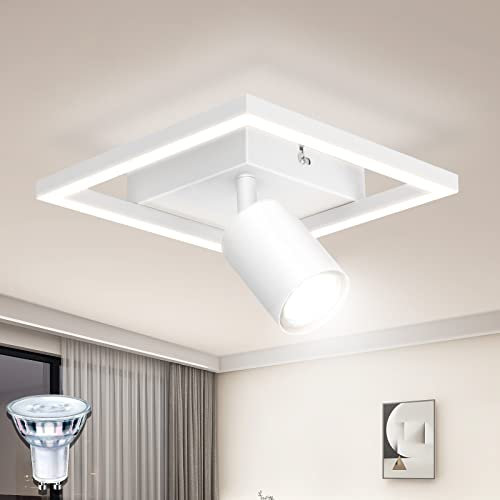 Dehobo Deckenlampe LED Weiß, Strahler Deckenleuchte GU10 18W, Deckenstrahler 1 Flammig Schwenkbar, Wandspot, Modern Lampe für Küche, Flur, Schlafzimmer, Inklusive 5W GU10 Leuchtmittel