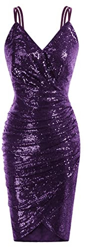 GRACE KARIN Robe Paillettes sans Manches Cocktail Robe Crayon Froncée Taille Haute pour Clubbing Party Soirée Bodycon Violet -9 M