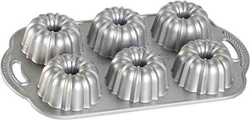 Nordic Ware Anniversary Mini-Gugelhupfform, Aluminiumguss-Backform zum Backen von bis zu 6 Mini Gugelhupf-Kuchen, Antihaft-Kuchenform, Hergestellt in den USA, Farbe: Silber