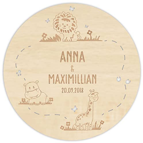 LAUBLUST Namensschild personalisiert - Dschungel Serie - Natur - Holzschild für Kinderzimmer - Wanddeko Holz - Babygeschenke zur Geburt Mädchen - Geschenk Zwillinge - Namensschilder für Geschwister