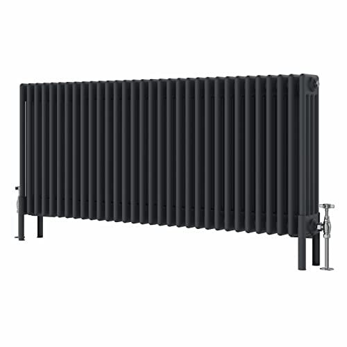 WarmeHaus 600x1460mm Horizontal Traditional 4 Column Anthracite Cast Iron Style Radiator Central Heating
