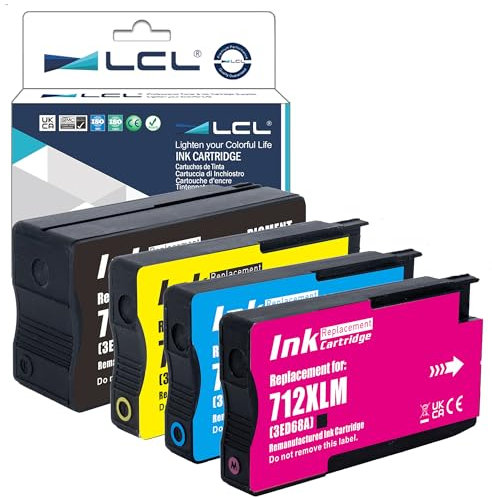 LCL Wiederaufbereitete Tintenpatrone 712 712XL 80ML +3 * 29ML High Yield 3ED70A 3ED71A 3ED67A 3ED68A 3ED69A T650 T630 T250 T230 T210 (KCMY) Kompatibel für HP DesignJet Studio Drucker