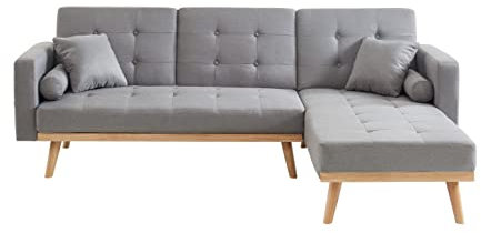 BAÏTA Canapé d'angle Convertible Kelly 4 Places en Tissu Gris