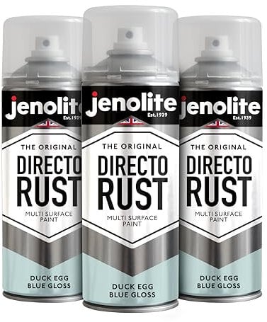 JENOLITE Directorust Bombe Peinture Brillante | OEUF DE CANARD BLEU | 3x400ml | Peinture Aérosol Anti-Rouille Pour Métal | Peinture Aérosol Brillante Multi-Surfaces Pour Bois, Métal | BS 16C33