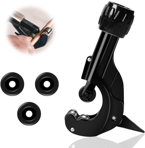 Vueinrg Tagliatubi Ø 3-35mm Tagliatubi Acciaio Taglia Tubi Rame con 3 Pezzi Lama di Ricambio e Strumento di Sbavatura Tagliatubo Tubo Rame per Tagliare Tubi in Acciaio, Rame, PVC, Alluminio