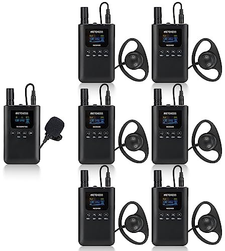 Retekess TT125 Wireless Tour Guide System, Audio Tour Guide System, Tour Guide Headsets, 150m, 100h, Type c Charging for Tourism, Factory Tours, Conferences,Training(1 transmitter 6 receivers)