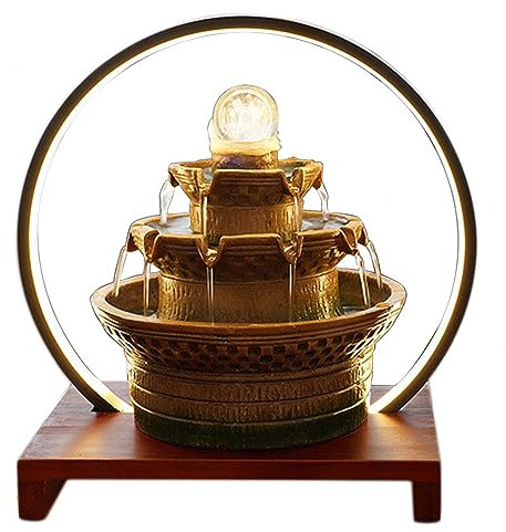 Fuente de Mesa Fuente de Interior Fuente de Agua de 2 Niveles Fuente de Cascada Decorativa de Meditación con Bola Rodante de Vidrio Sonidos Relajantes Decorar con Resina,C