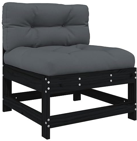 vidaXL Mittelsofa, Gartensofa mit Kissen Latten-Design, Modular Holz Sofa für Garten Terrasse, Gartenmöbel Loungemöbel, Schwarz Massivholz Kiefer