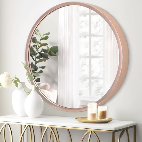 JJUUYOU Circular Wall Mirror Round Mirror for Bathroom Mirrors Decor Circle for Wall Metal Frame Make up Rose Gold Mirrors for Living Room Bedroom Dorm Decorative