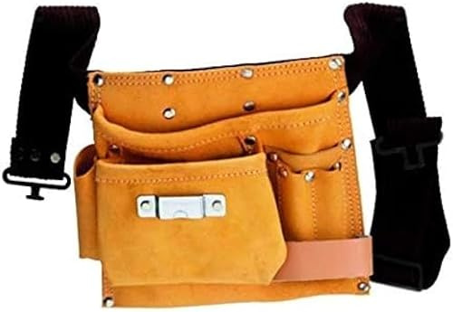 bricoleva.it Werkzeugtasche 2+2 aus echtem Leder für Zimmermann Elektriker, 2 Taschen (1 groß und 1 mittel) und 2 Ösen Hammer und Messenger Tasche, Werkzeugtasche