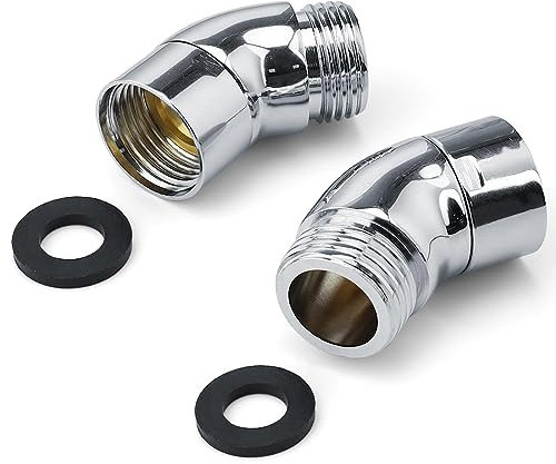 Moollyfox 2 Stück Handbrause Adapter, 135 Grad Duschkopf Adapter, Einstellbarer Winkel, Universal 1/2 Zoll Duschschlauch Adapter mit Unterlegscheiben, Winkelstück für Handbrause, Silber