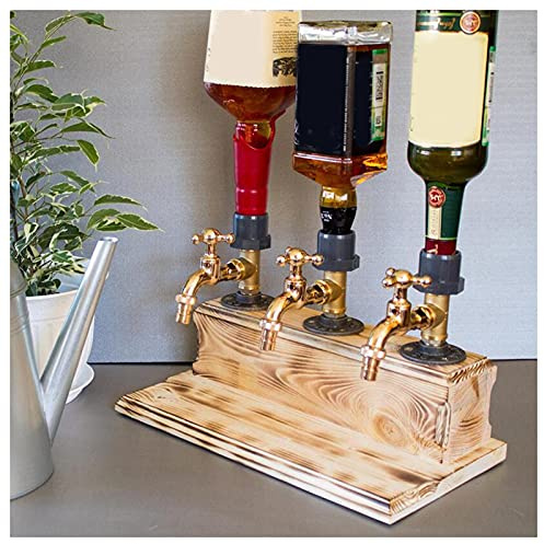 Set di bicchieri da bar in ottone antico, erogatore di legno di whisky a forma di rubinetto, fontana di alcol for feste, decanter for cocktail, portabevande da barista, for la festa dei piedi del papà