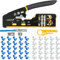 RJ45 Crimp Tool Kit All-in-one Ethernet Crimping Tool Pass Through Crimper for 8P RJ45 Cat5 Cat5e Cat6 Cat6a 6P RJ11/12 Telephone Connectors with 50Pcs Connectors 50Pcs Covers Mini Yellow Stripper
