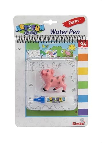 Simba 106334634 Art & Fun Wasser-Malbuch Bauernhof inkl. Schweinchen-Figur - Malen mit dem Water Pen Wasserstift & 4-seitigen Buch - Wasserzauber-Spielzeug für Kinder ab 3 Jahre
