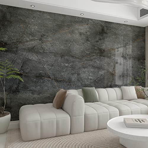 JSEVEM 80CM×9M Big Extra Wide Thick Dark Cyan Grey Gold Pattern Marble Wallpaper Peel and Stick Waterproof Dark Greenish Gray Granite Contact Paper Vinyl Wrap Wall Sticker for Bedroom Living Room Gym
