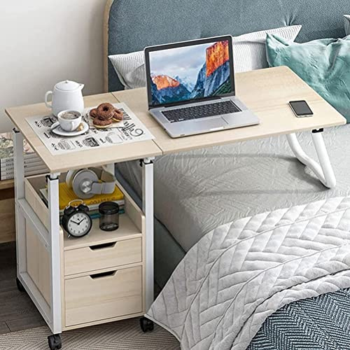 Rollbarer Laptop-Tablett, Höhenverstellbar, Über Dem Bett, Überbettwagen, Tragbarer Schreibtisch Mit Rollen, Sitz-Steh-Beweglicher, Kreativer Pc-Notizbuch-Schreibarbeitsplatz (Natur)
