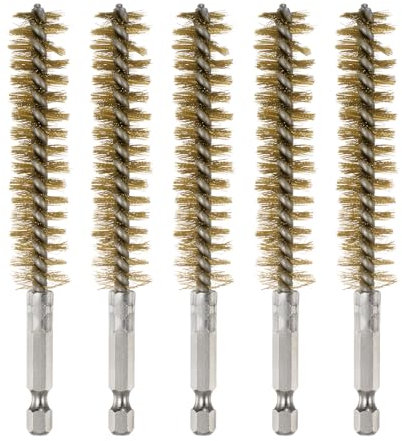 sourcing map 5Pcs Bore Brush Brass 16mm Dia Cleaning Twisted Bronze Wire Brush Tube Pipe Cleaner with Handle 1/4 Inch Hex Shank for Tubes, Ports, Bearings