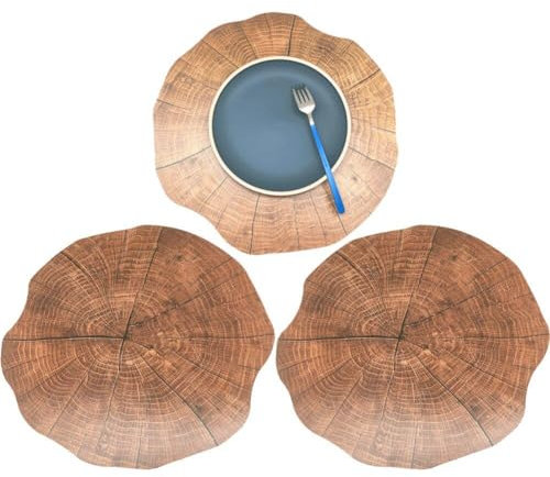 Mantel Individual para Mesa 3 uds. tapete de Grano de Madera de PP Plato Aislante Antideslizante tapete para Mesa de Centro para decoración del hogar y Comedor
