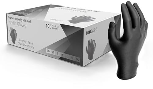 Strong HD Disposable Black Nitrile Examination Gloves, Premium|Medical |Mechanical|Industrial|Hair & Beauty |Food |Janitorial |Powder Free|Latex Free (Black, Large)