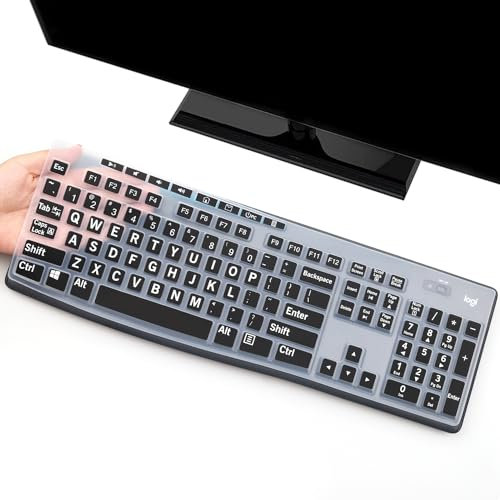 Tastaturabdeckung mit großen Buchstaben passend für Logitech MK295 MK275 MK270 Tastatur, Logitech K200 K260 K270 K275 K295 MK200 MK260 ultradünne Desktop-PC-Silikon-Tastaturabdeckung