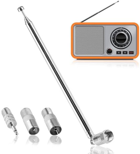 DAB FM Radio Aerial Antenna 75 Ohm Telescopic for HiFi AV Receiver Mini System Indoor Unbal with 4 Adapter for Sony Ancable Denon Roberts Yamaha Hitachi Tivoli Pioneer Audio Sangean Bose Onkyo