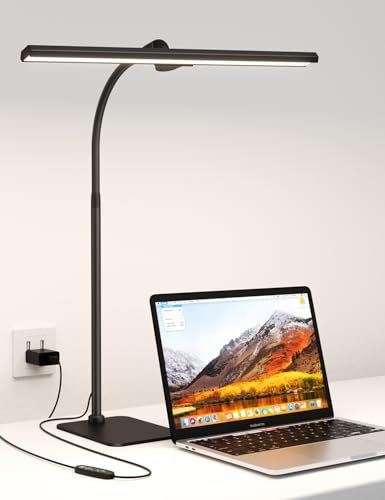 Kary Schreibtischlampe Led Dimmbar mit fuß, 40cm 12W Tischlampe für Büro, Arbeit, Design,Lesen, Augenpflege,Kinder, 5 Level Dimmbar 5 Farbe, 60 Minuten Timer, schwarz