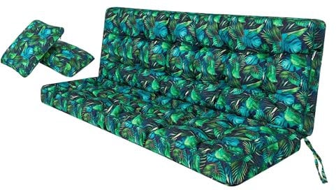 Sales Core Hollywoodschaukel Kissen, Weiches Sitzkissen, langlebiges Gartenschaukel Kissen, Kissen geeignet für Wohnwagen, Bankkissen mit Rückenlehne. Breite 150 cm - Blaues Blatt