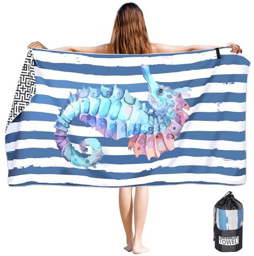 Anhow Strandtuch 90x180 cm, Mikrofaser Badetuch Groß Schnelltrocknendes Hautfreundliches und Saugstarkes Handtuch XXL Leicht Strandhandtuch groß für Reise, Strand, Sauna, Meerestiermotive