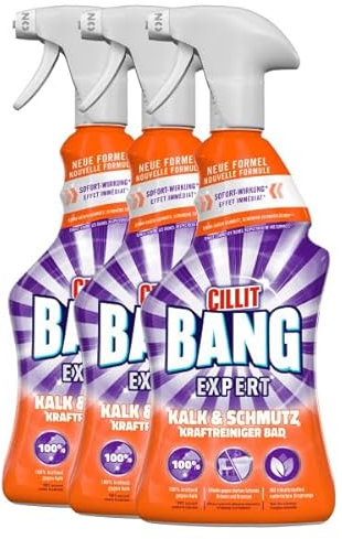 CILLIT BANG Kraftreiniger Bad Kalk und Schmutz – Spray für strahlend saubere Oberflächen – 3 x 750 ml