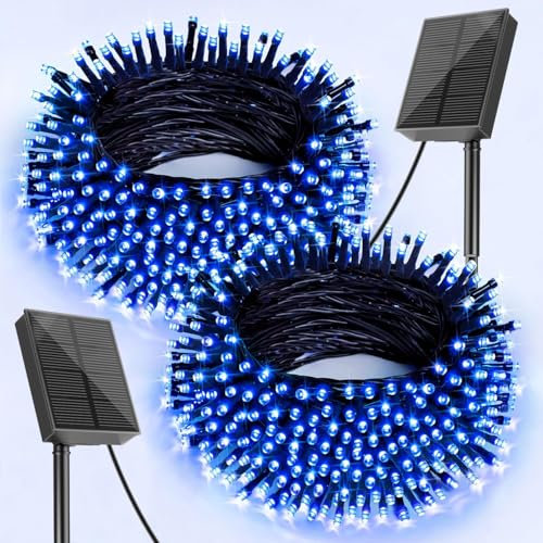 SOLARBABY 2 Pack Solar Christmas Lights Outdoor, 20M 200LED Solar Fairy Lights with 8 Modes IP65 Waterproof Outdoor Garden Lights for Christmas Decorations, Xmas Trees, Party (Blue)