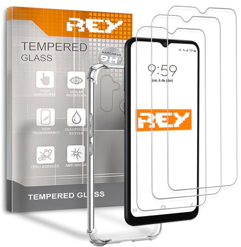 3X Protector de Pantalla y Funda Anti-Shock para REALME 5 PRO, Cristal Vidrio Templado y Silicona TPU de Alta Resistencia