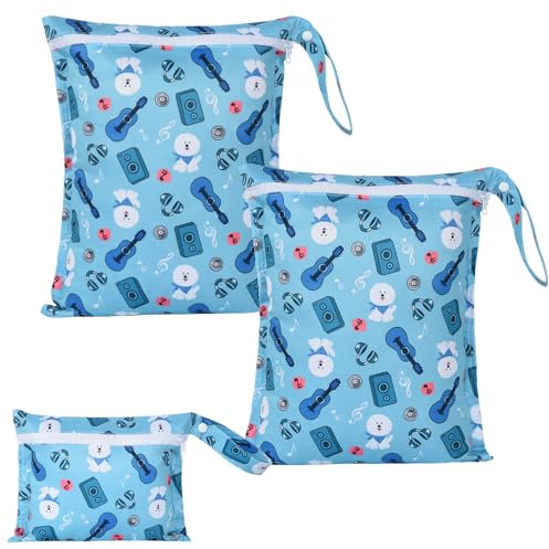 OTraki 3Pcs Bolsa Impermeable Reutilizable Bolsa de Lavandería con Asa, Bolsa Pañales de Tela Organizador de Ropa Sucia Lavable Bolsa Bañador Mojado para el Natación