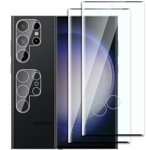Dlxiks Protector de Pantalla para Samsung Galaxy S23 Ultra, 2 Cristal Vidrio Templado con 2 Protector de Lente de Cámara, Dureza 9H, fácil instalación, Sin Burbujas, Antiarañazos, HD Transparente