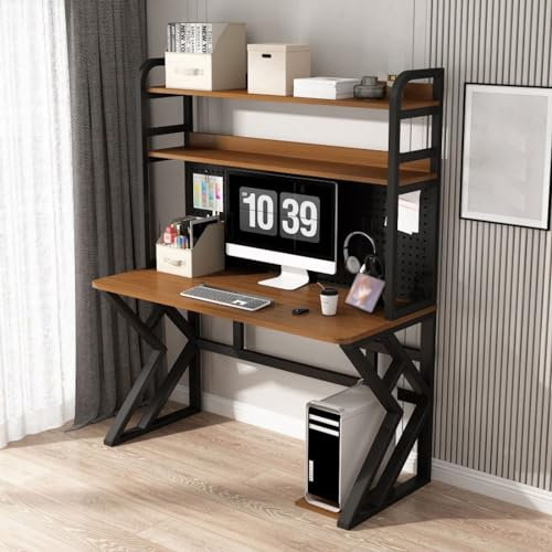 Bureau à Domicile avec étagères de Rangement, Bureau de Jeu Multifonctionnel avec Organisateur de Panneau perforé, Grand Bureau d'ordinateur, Poste de Travail d'étude et d'écriture (120 x 60