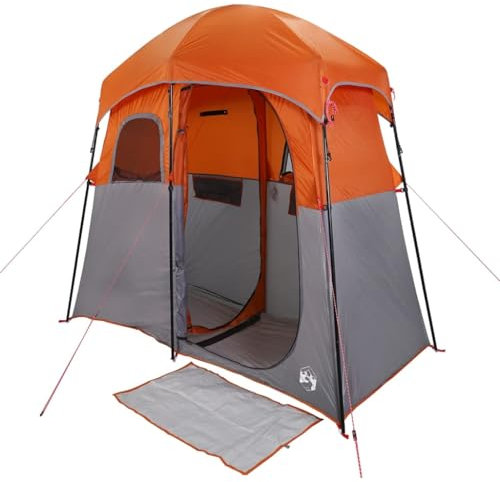 vidaXL Shower Tent 2-Person – Grey/Orange Waterproof Camping Toilet/Dressing Room – Private Space with Easy Setup & Portable Design